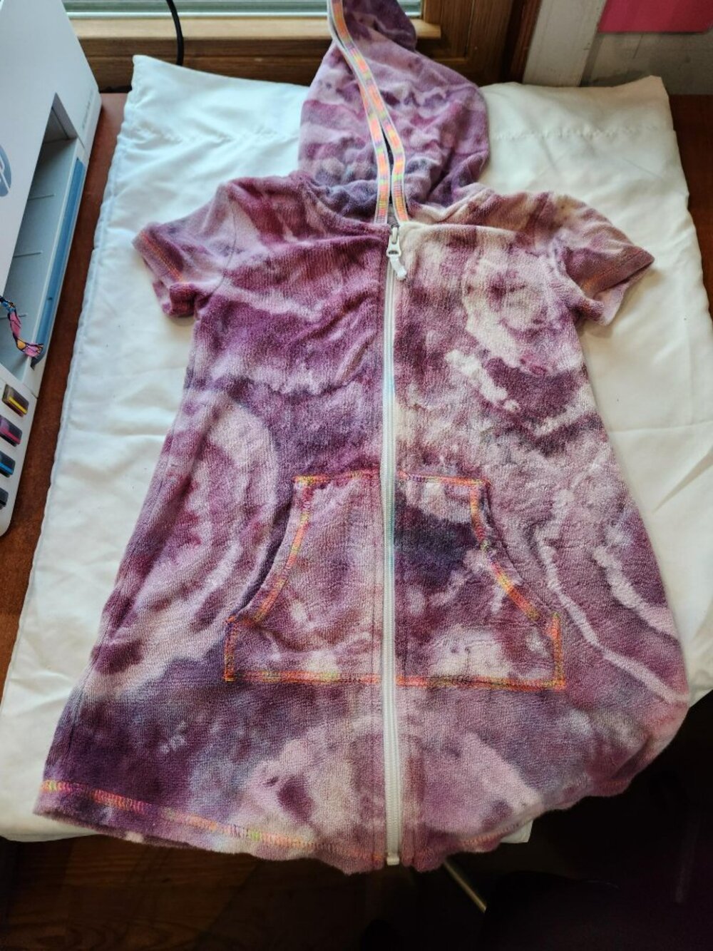 Wonder Nation Girls Hooded Swim Cover Up XS 4-5 Purple Tie Dye